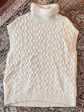 Sleeveless Cable Turtleneck Sweater Vest in Cream